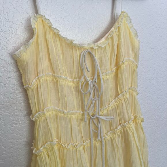 Billy J Halo Maxi Dress Lemon Yellow Polyester Ruffle Tiered Spaghetti Strap - Picture 3 of 14